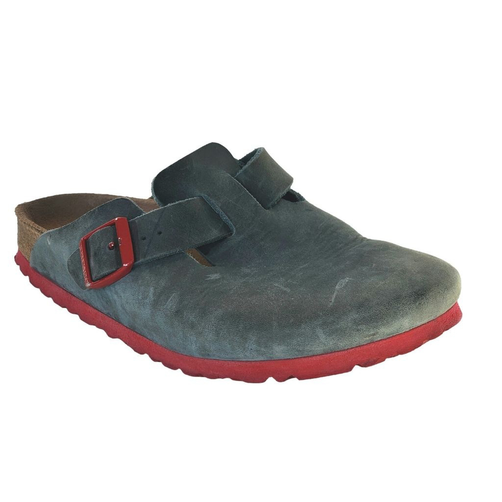 Birkenstock Gray Blue Clogs with Red soles & buckles - Picture 2 of 7